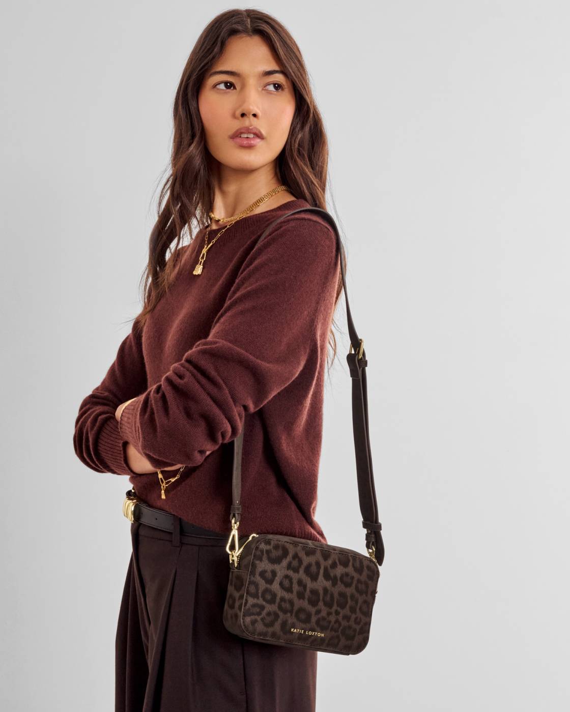Katie Loxton Leopard Crossbody Bag in Chocolate