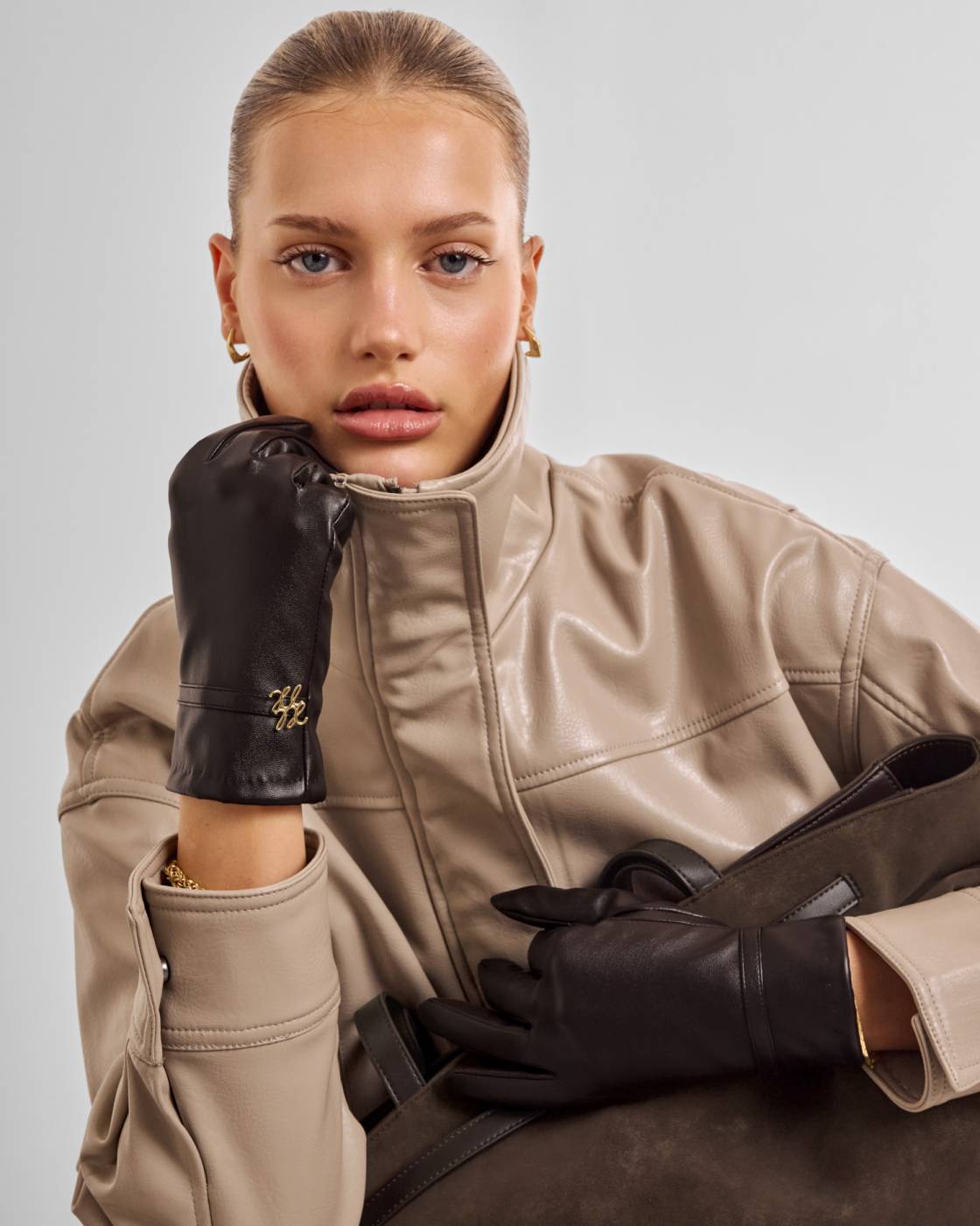 Katie Loxton Boxed Faux Leather Gloves Chocolate
