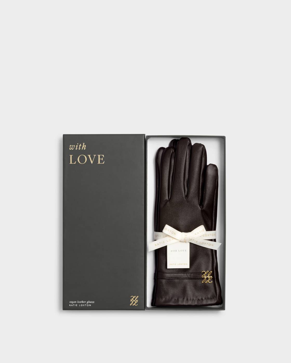 Katie Loxton Boxed Faux Leather Gloves Chocolate
