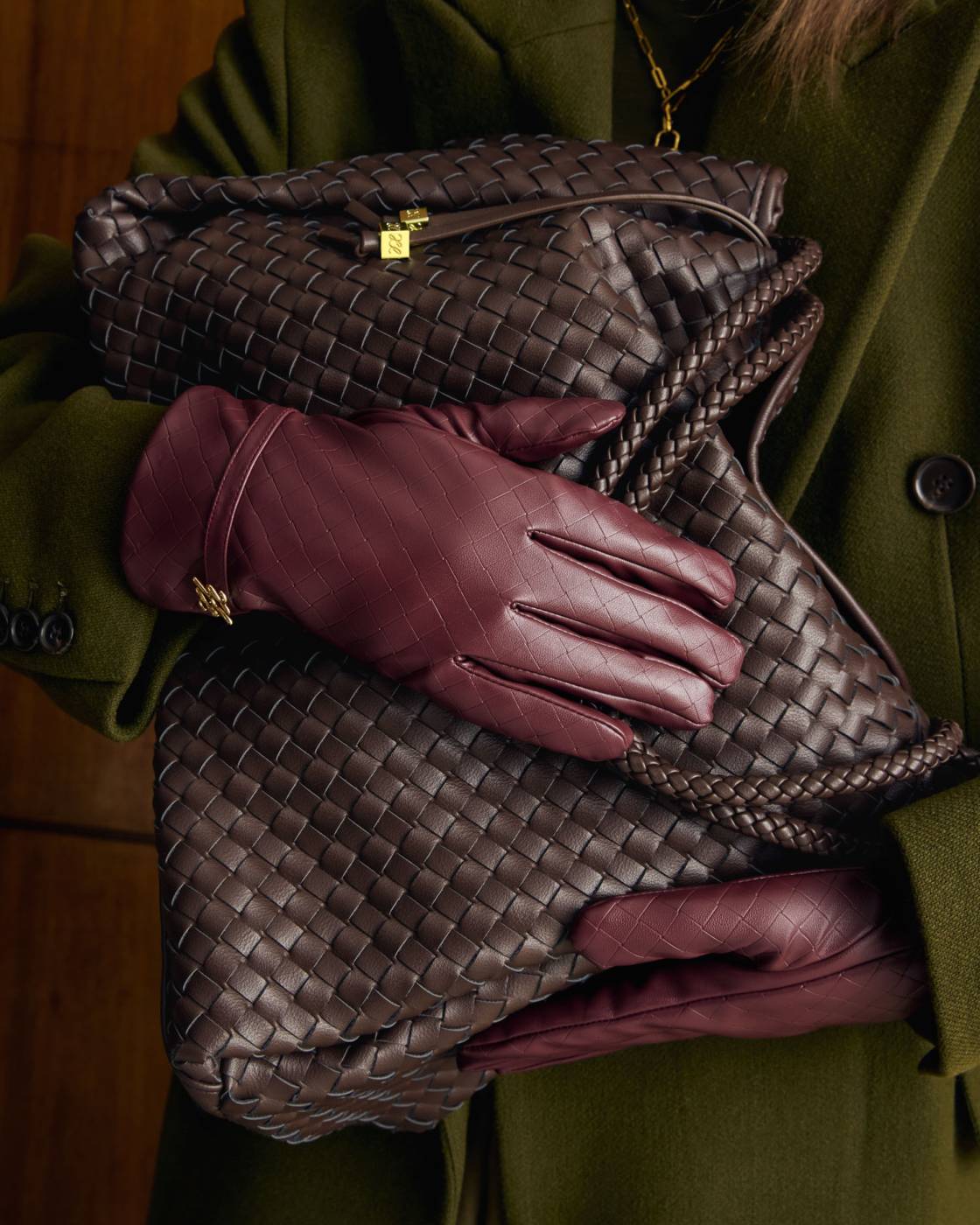 Katie Loxton Boxed Faux Leather Gloves Cherry
