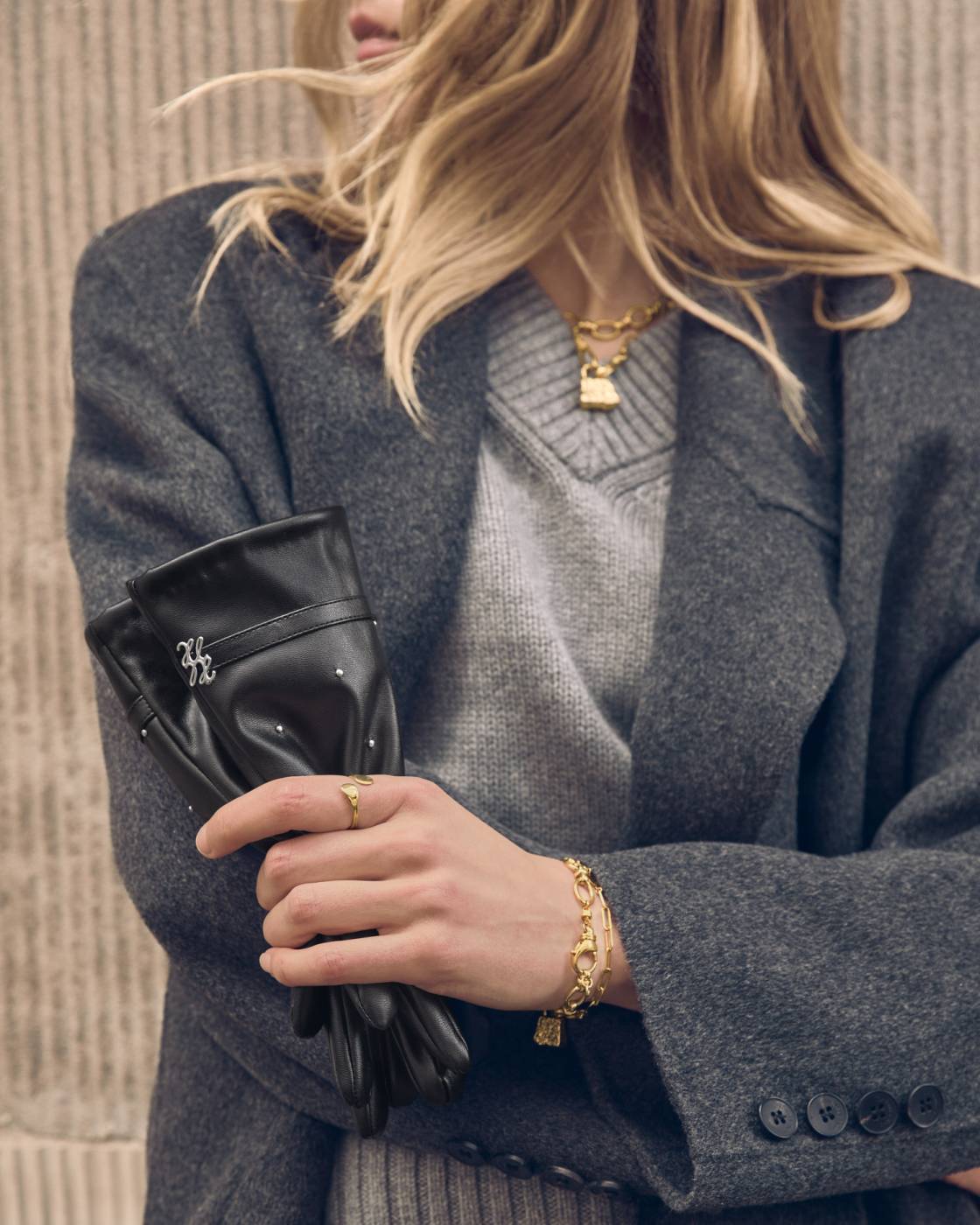 Katie Loxton Boxed Studded Faux Leather Gloves Black