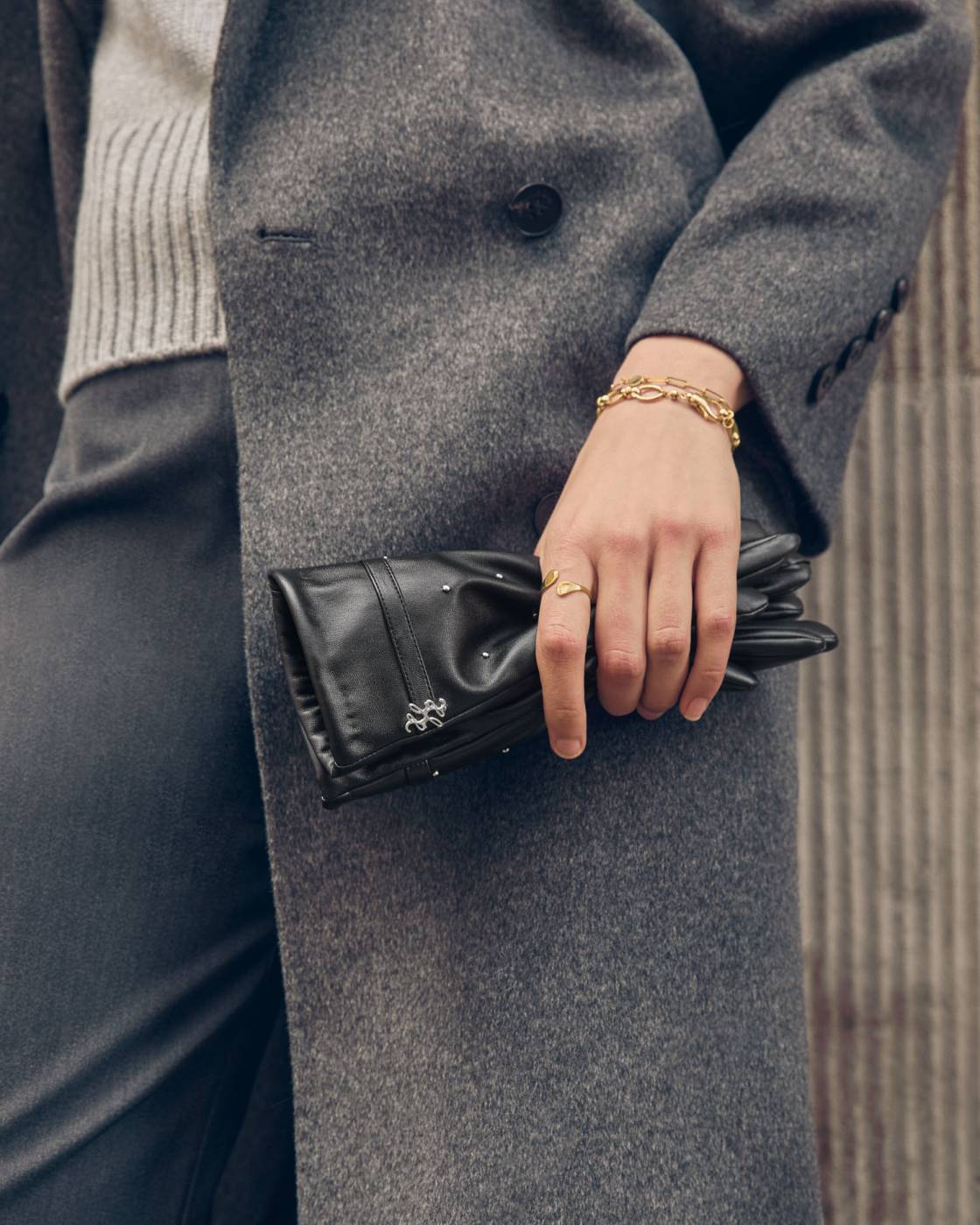 Katie Loxton Boxed Studded Faux Leather Gloves Black