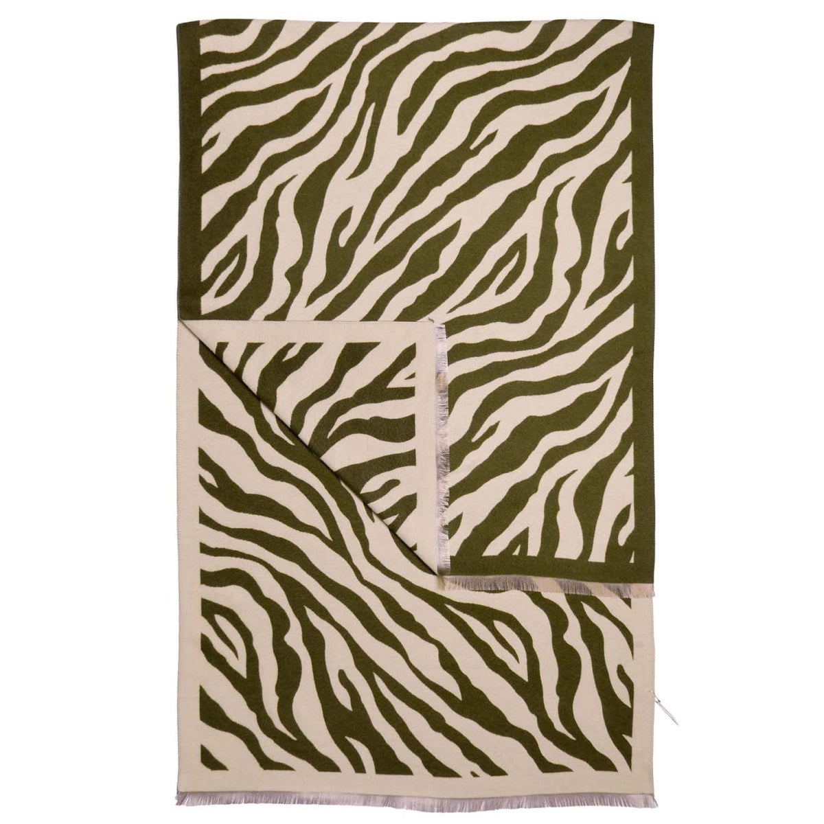 Zebra Print Fringed Scarf Green