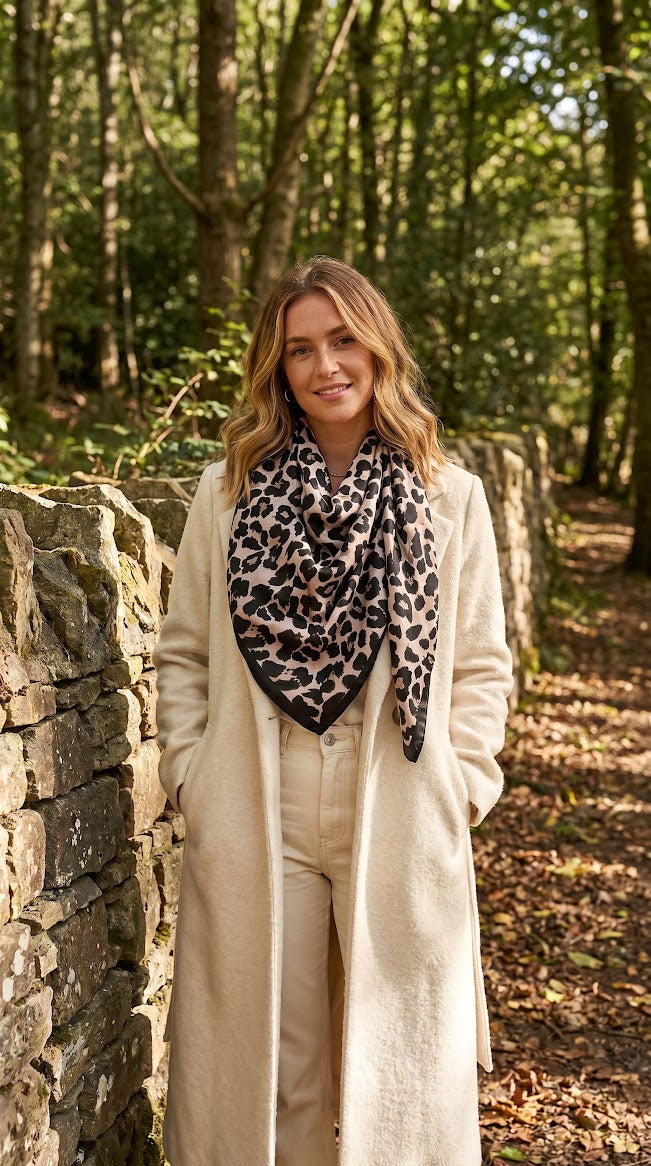 Animal Print Silk Scarf Black