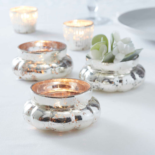 Silver Large Frosted Tealight Glass Holder