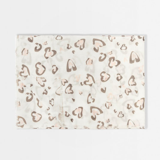 Heart Leopard Printed Scarf in White, Blush Pink & Mink