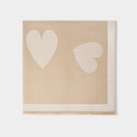 Large Heart Printed Blanket Scarf in Taupe & Off White