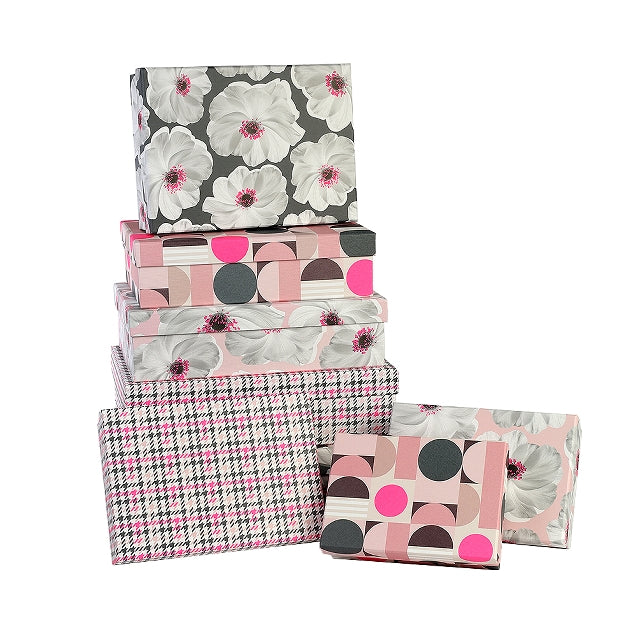 Floral Design Gift Boxes Black White Pink.