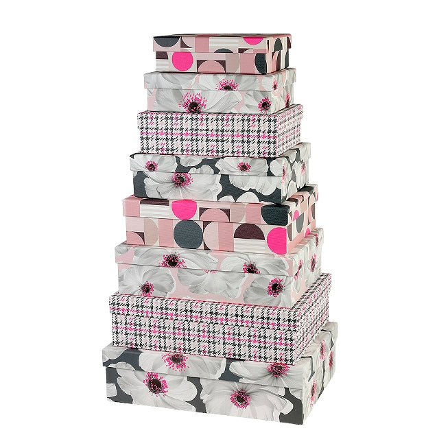 Floral Design Gift Boxes Black White Pink.
