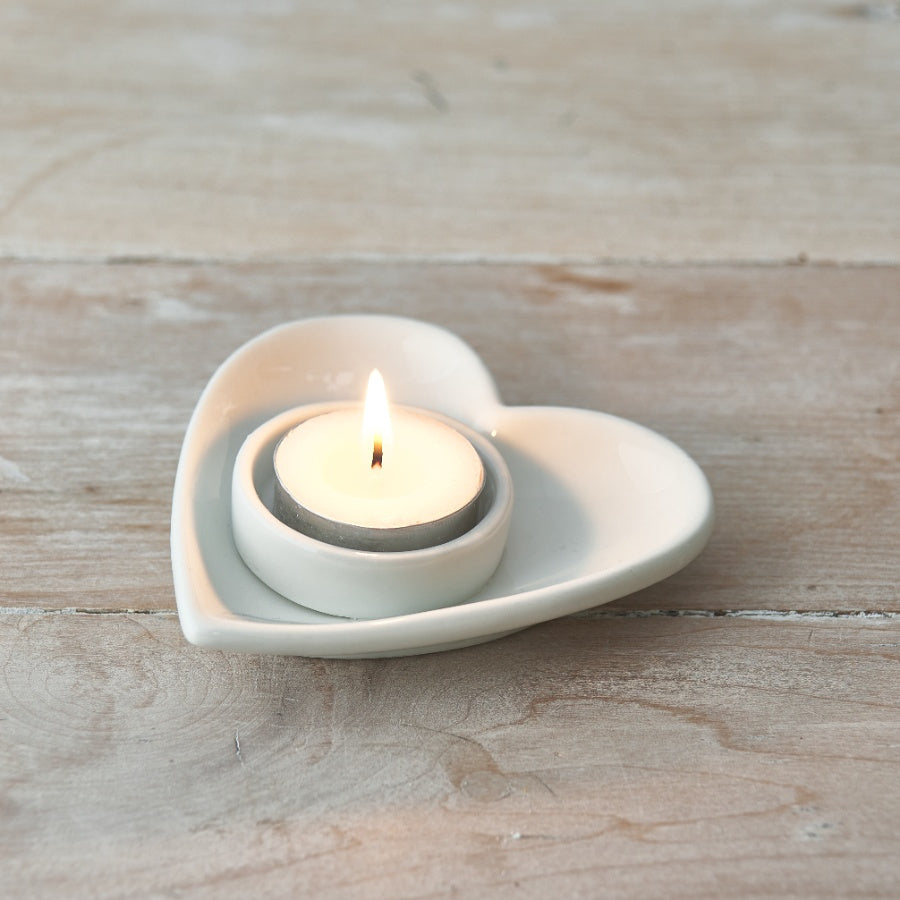 Heart T-Light Holder White