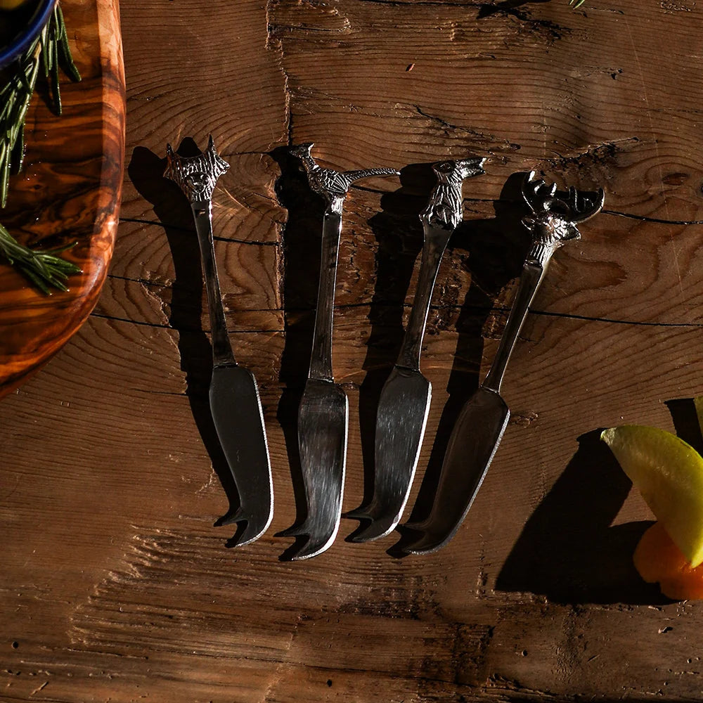 Set Of Four Mini Cheese Knives Country Animals