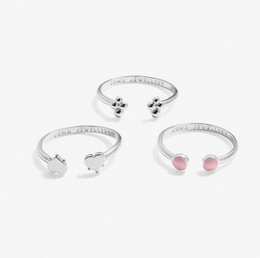 Stacks Of Style Set of 3 Rings In Pink Enamel And Silver Plating