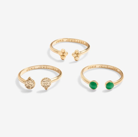 Stacks Of Style Set of 3 Rings In Green Enamel And Gold Plating