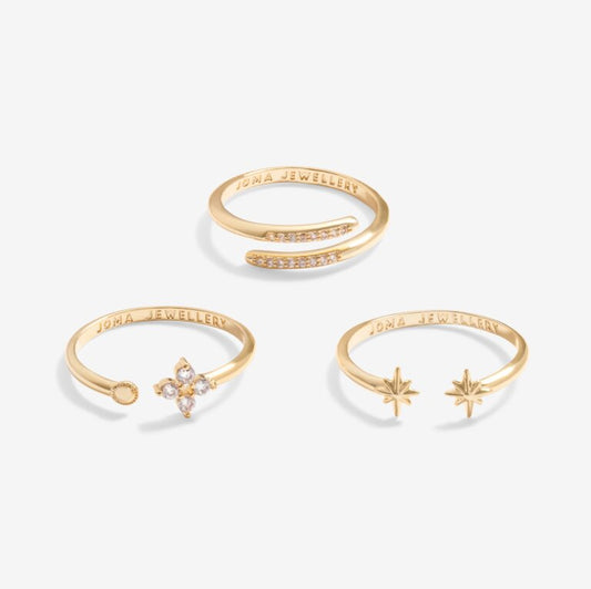 Stacks Of Style Set of 3 Star Rings In Cubic Zirconia And Gold Plating