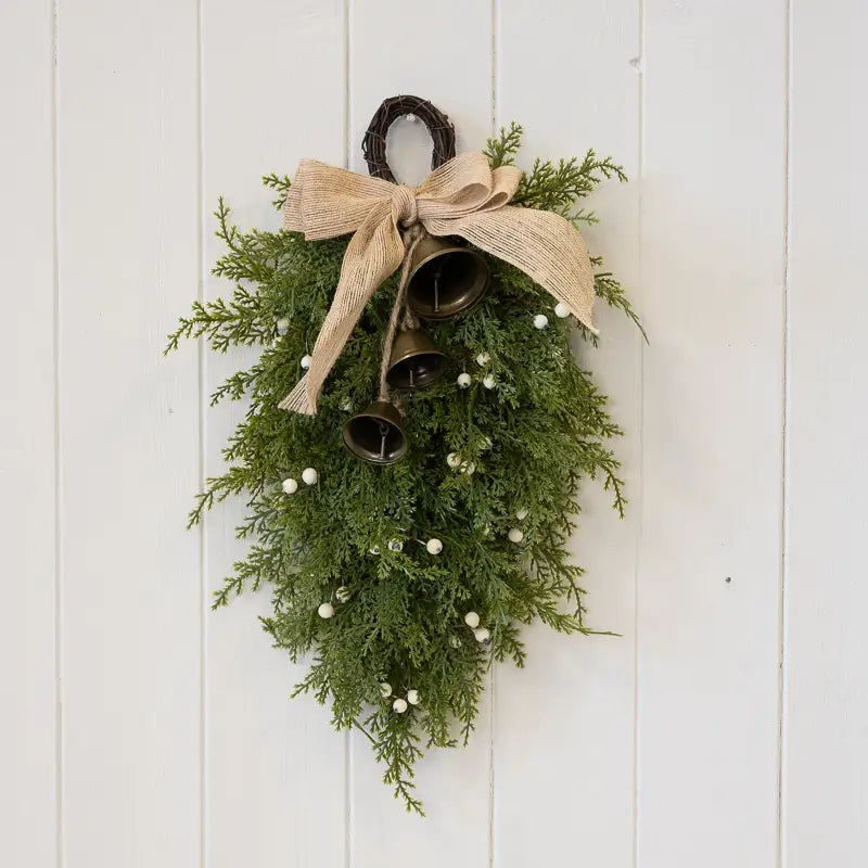 Teardrop Hanging Swag With White Berries & Bells
