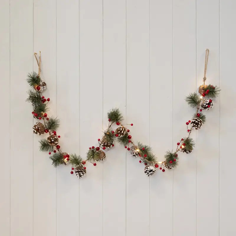 LED Garland With Pinecones & Berries