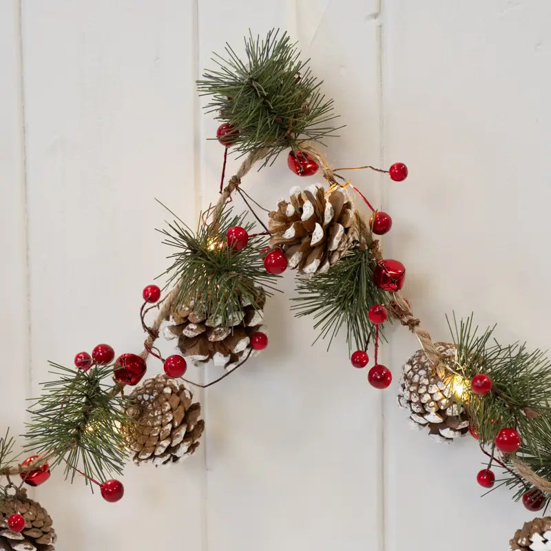 LED Garland With Pinecones & Berries