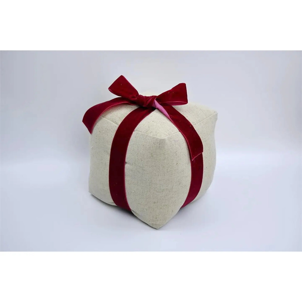 Natural Christmas Present Doorstop With Red Bow