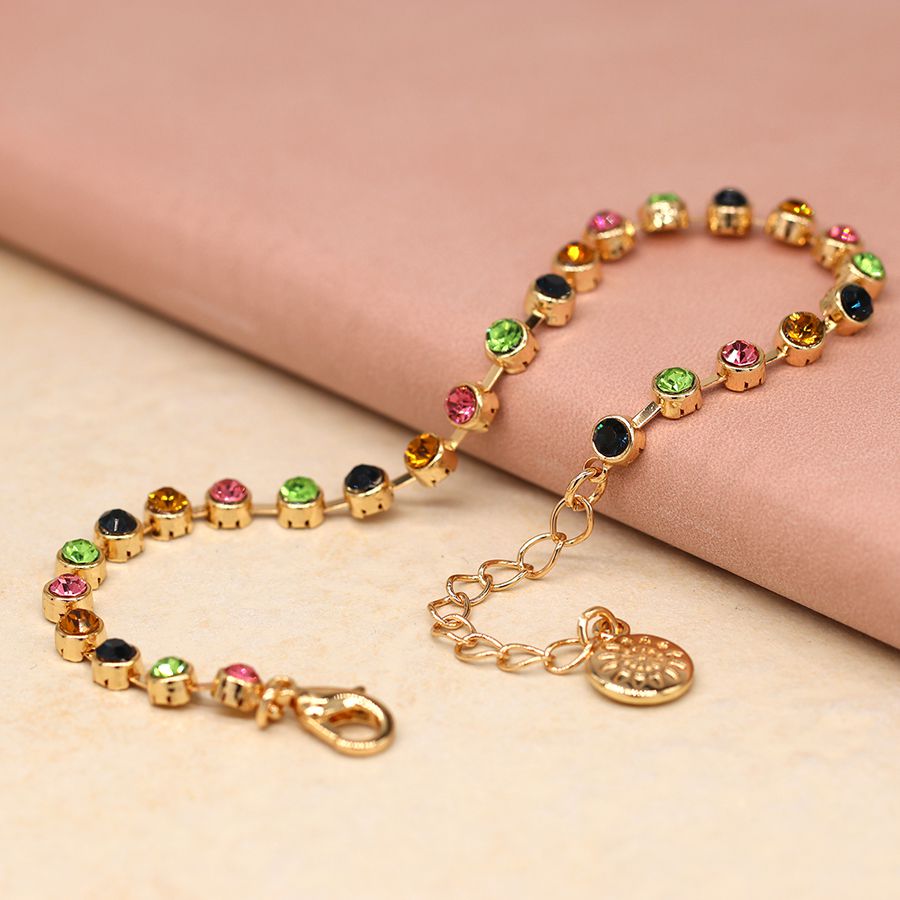 Gold Multicoloured Crystal Link Bracelet