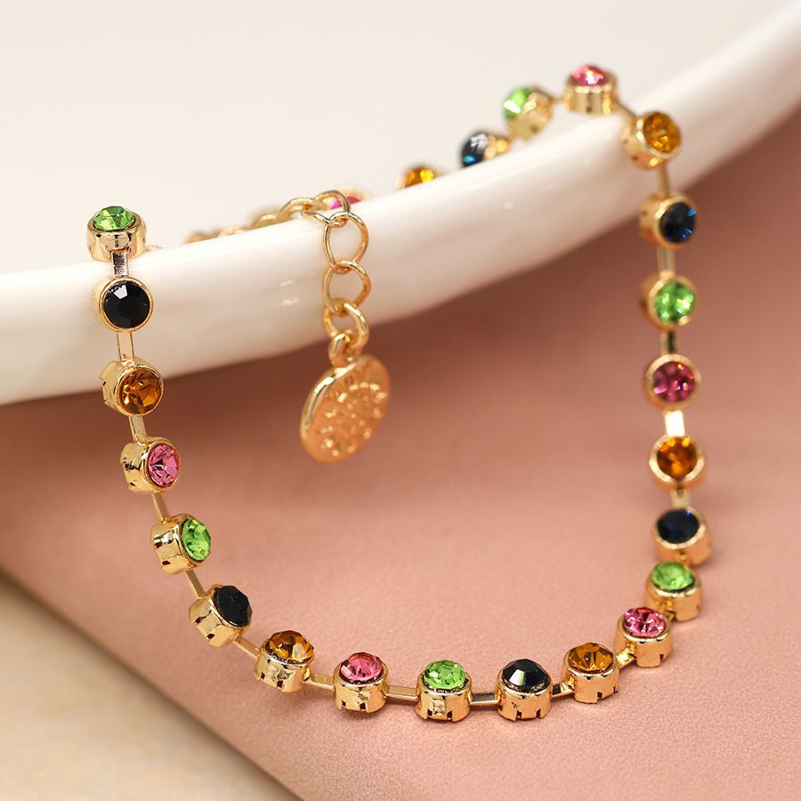 Gold Multicoloured Crystal Link Bracelet