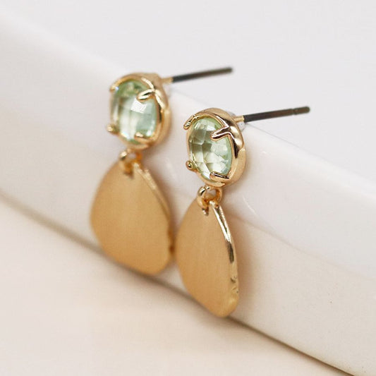 Aqua Crystal Gold Earrings