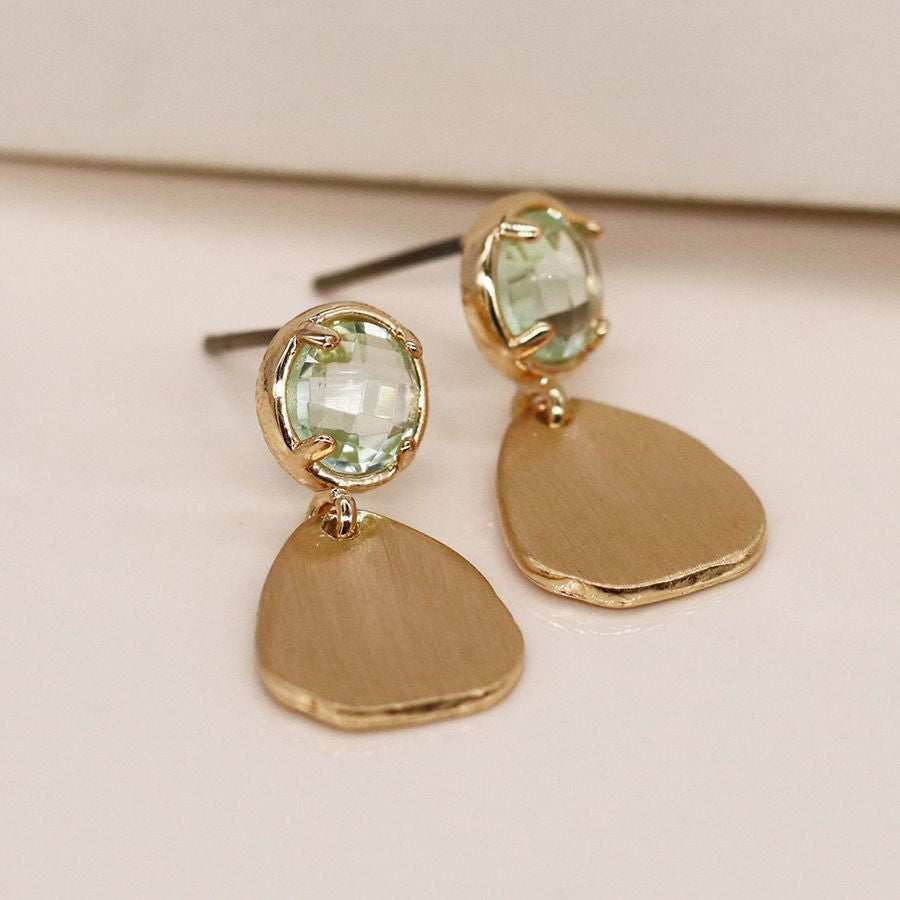 Aqua Crystal Gold Earrings