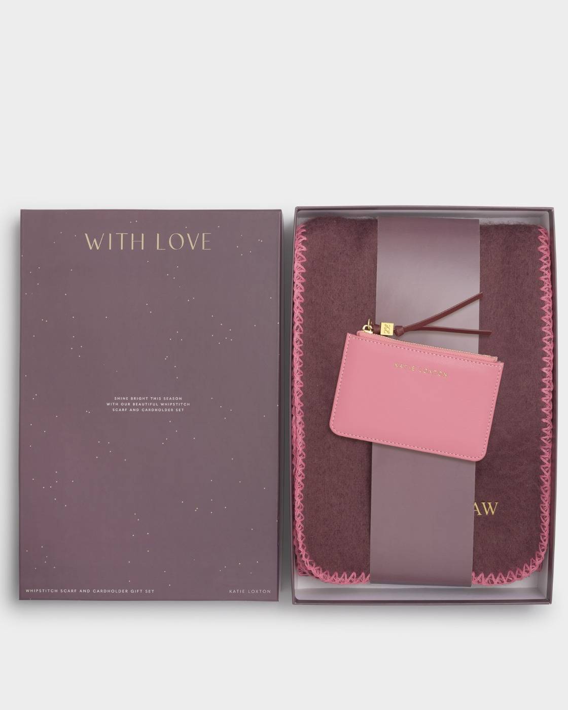 Katie Loxton Boxed Scarf & Cardholder Gift Set iCherry & Pink