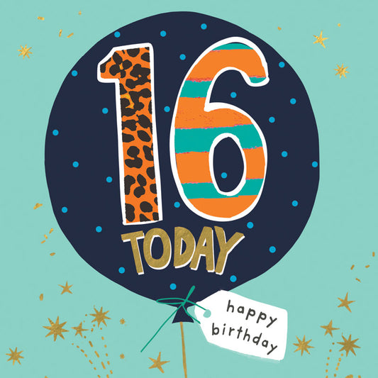 Happy Birthday 16 Today Balloon Greetings Card