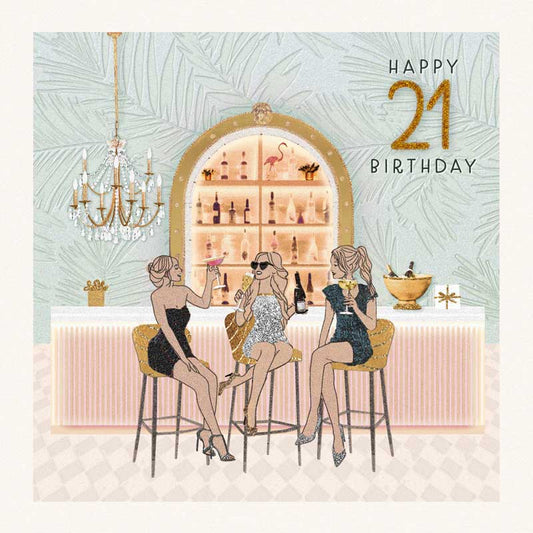 Happy 21st Birthday Cocktail Bar Greetings Card