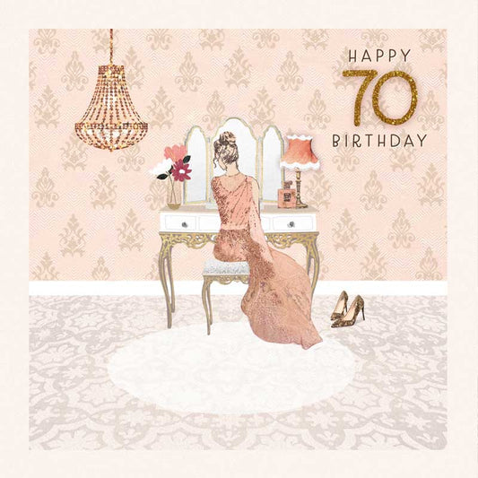 Happy 70th Birthday Dressing Table Greetings Card