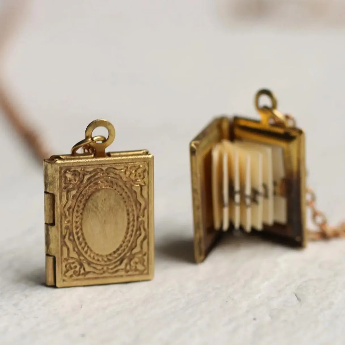 Gold Book Secret Message in a Locket Necklace