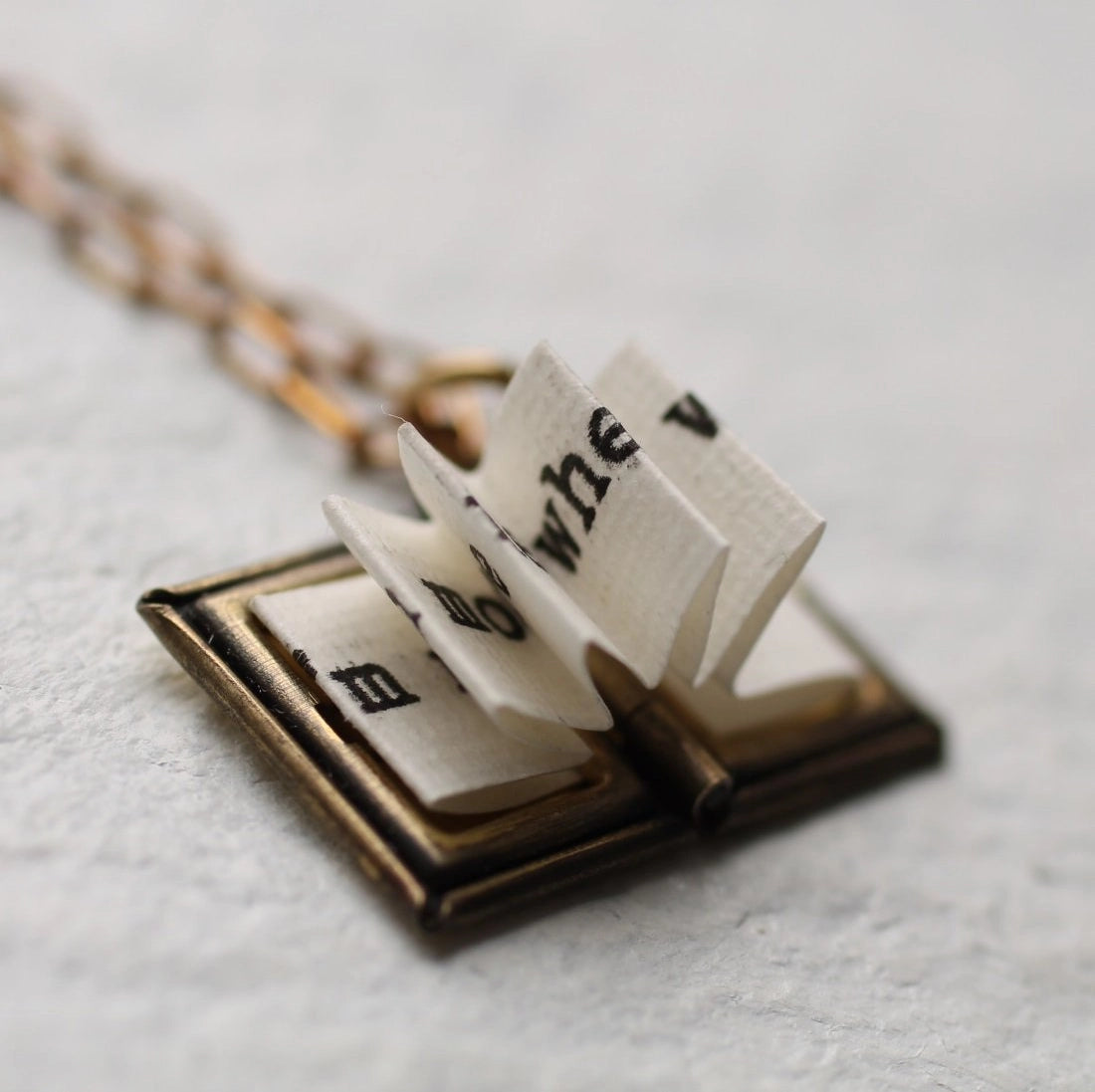 Gold Book Secret Message in a Locket Necklace