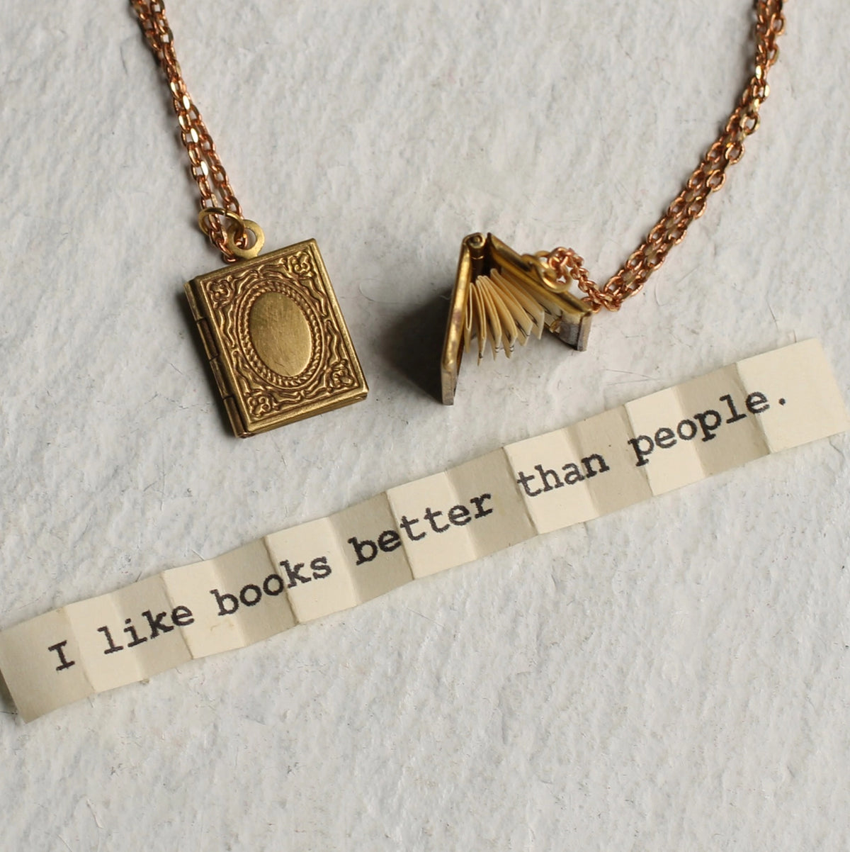 Gold Book Secret Message in a Locket Necklace