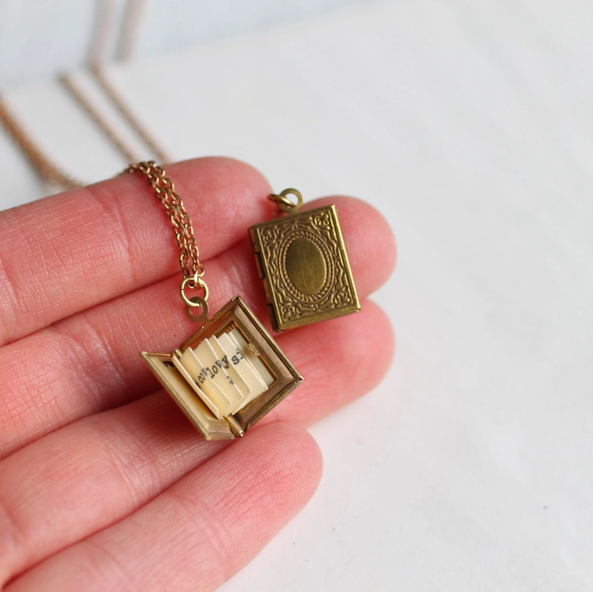 Gold Book Secret Message in a Locket Necklace