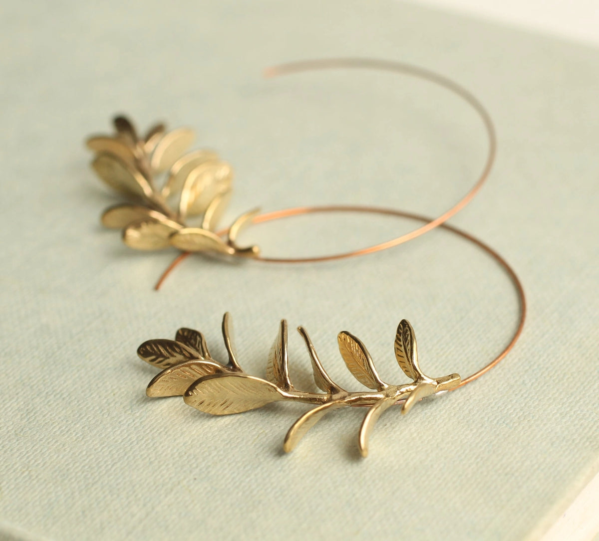 Botanical Leaf Hoop Earrings Gold
