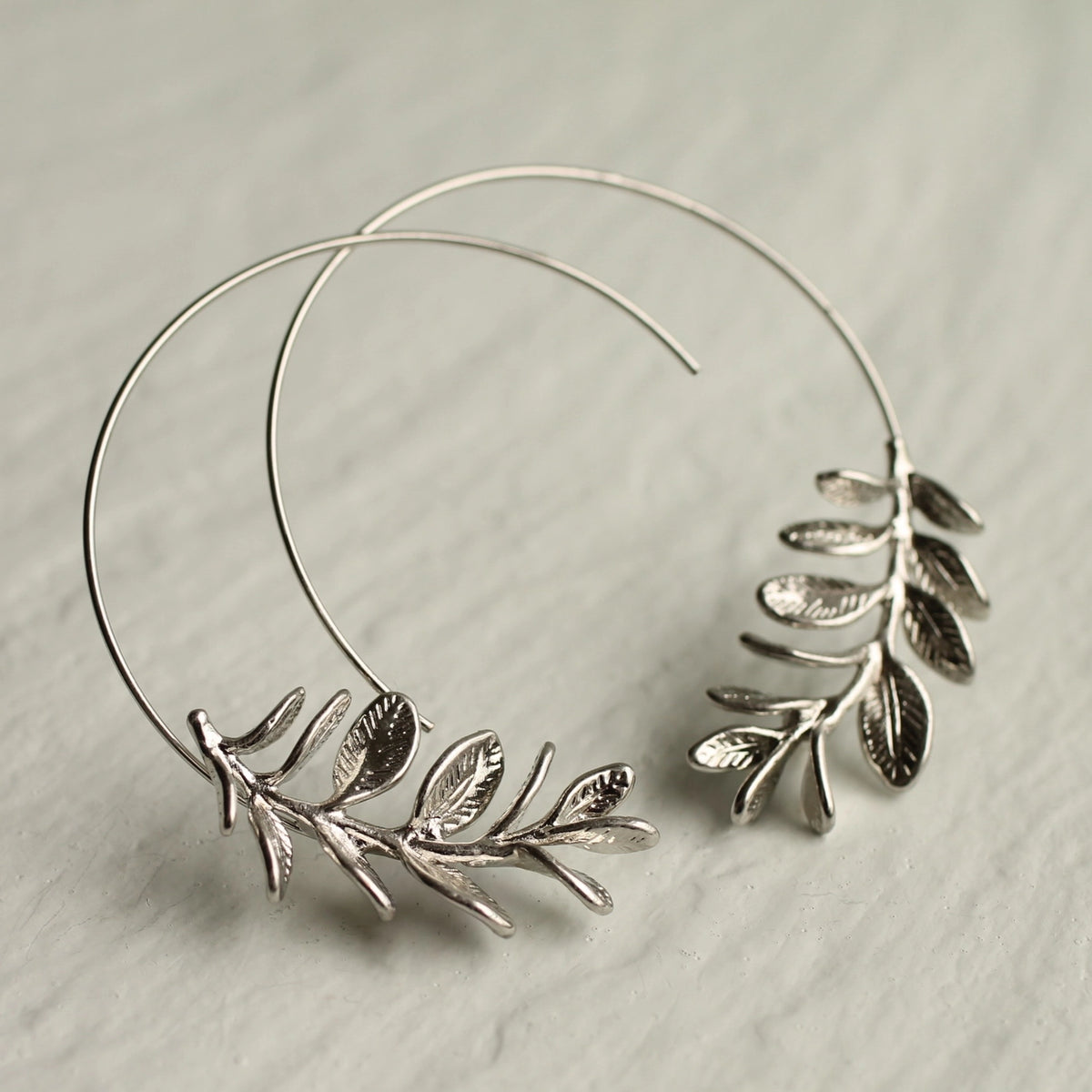 Botanical Leaf Hoop Earrings Silver