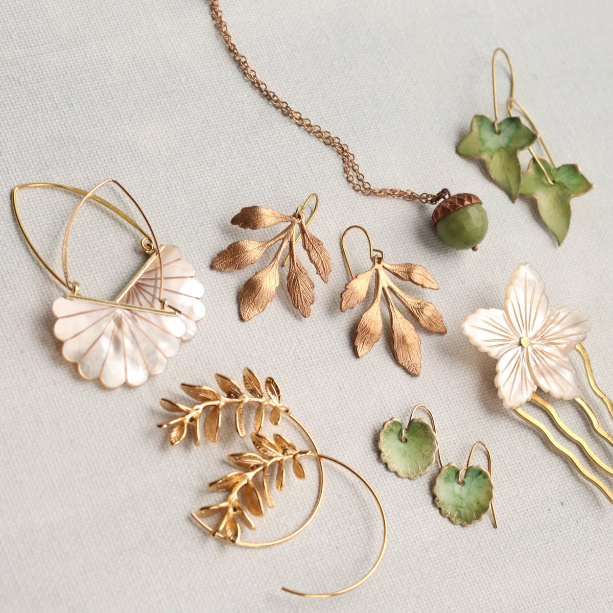 Botanical Leaf Hoop Earrings Gold
