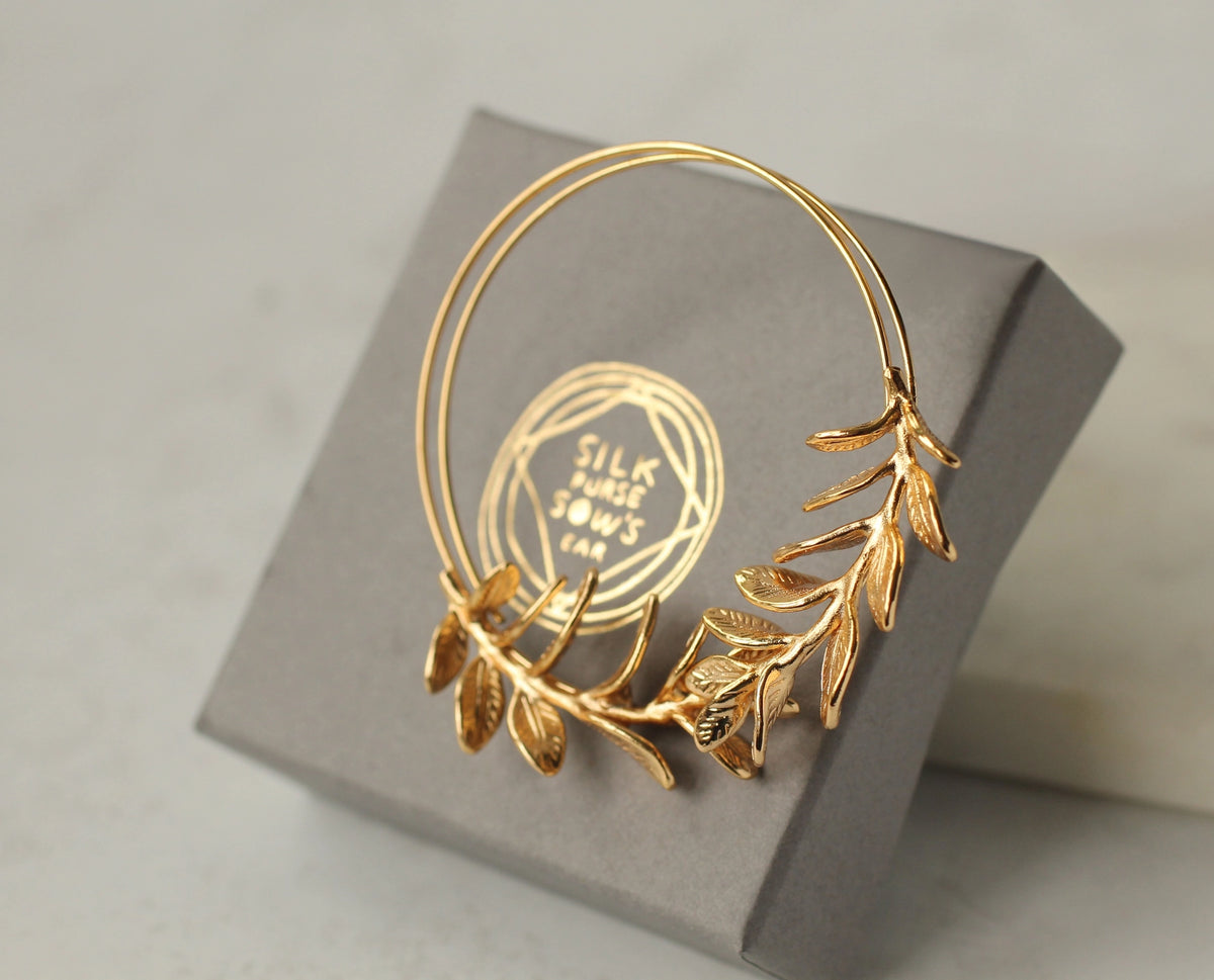 Botanical Leaf Hoop Earrings Gold