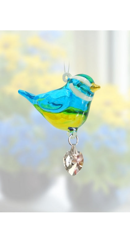 Fantasy Glass Blue Tit With Crystal Heart