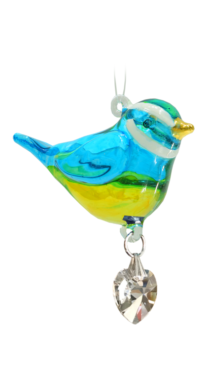 Fantasy Glass Blue Tit With Crystal Heart