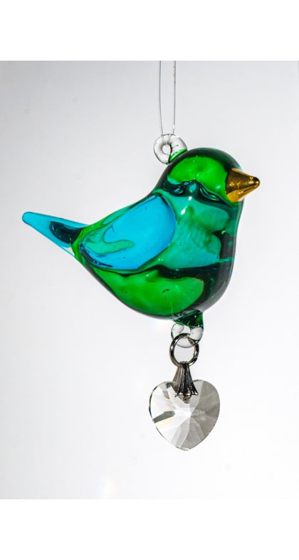 Fantasy Glass Emerald Bird With Crystal Heart