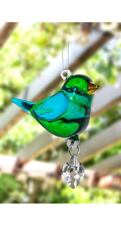 Fantasy Glass Emerald Bird With Crystal Heart