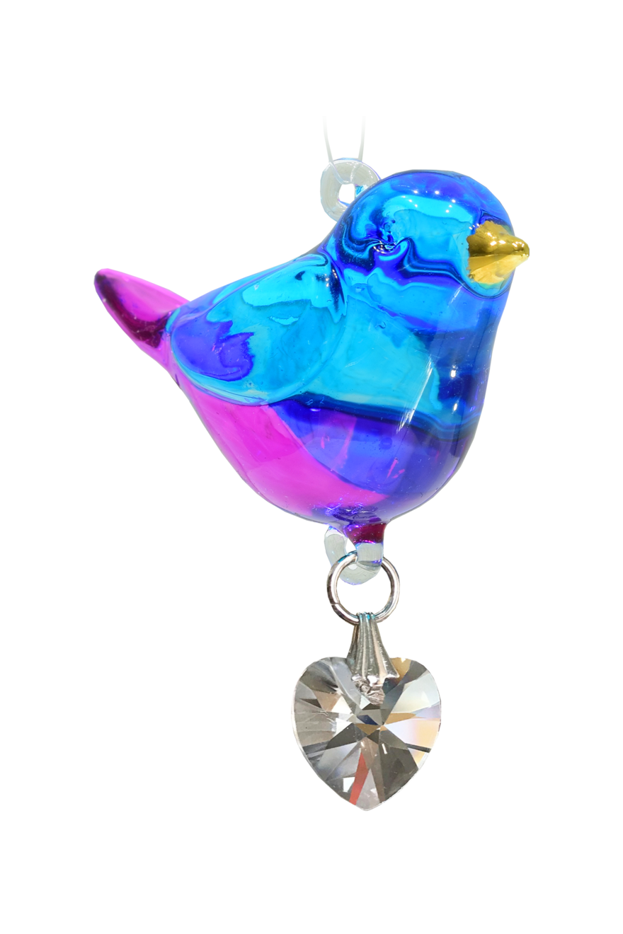 Fantasy Glass Evening Song Bird With Crystal Heart