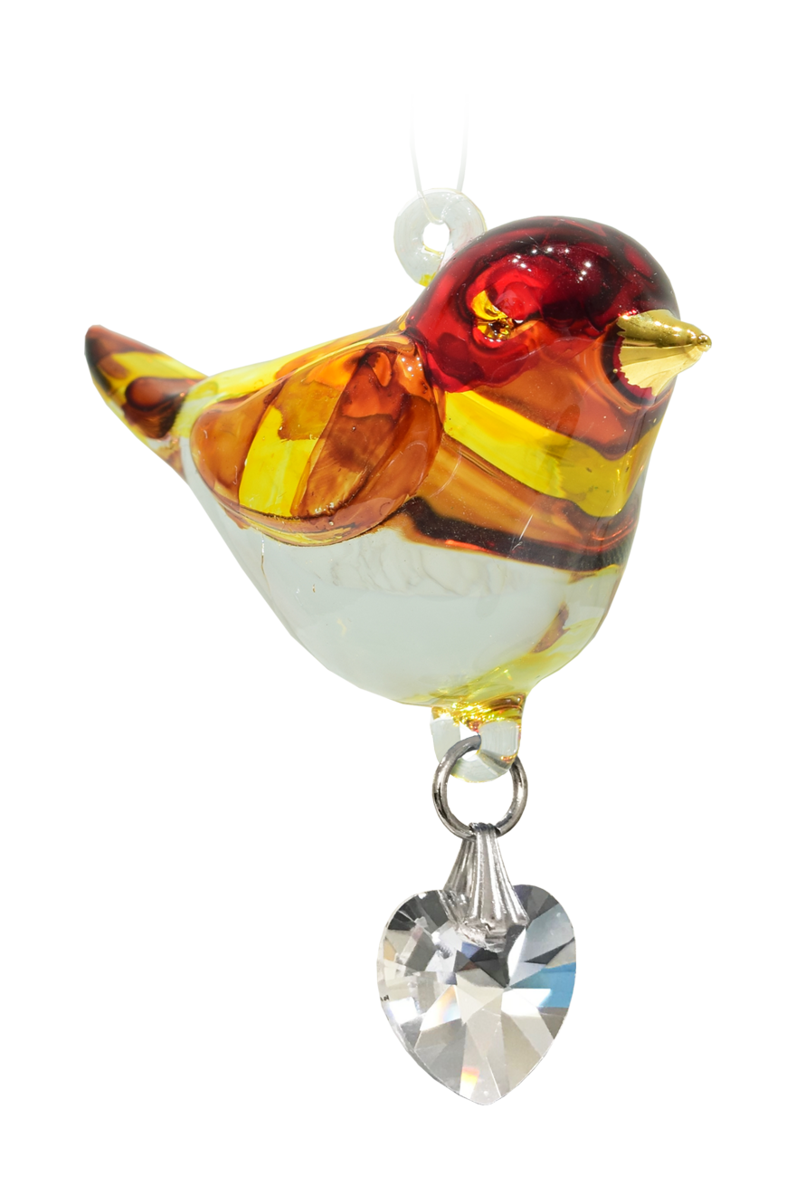 Fantasy Glass Goldfinch Bird With Crystal Heart