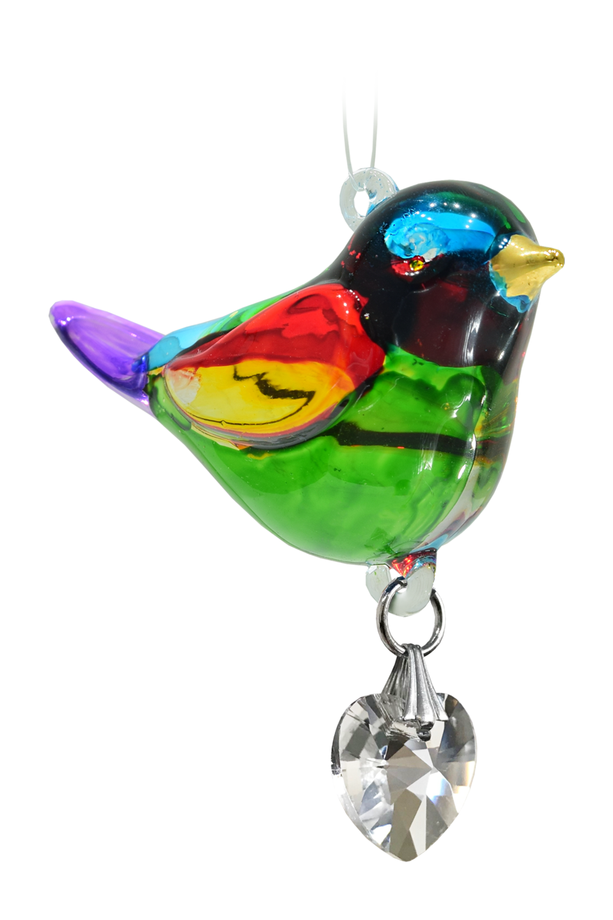 Fantasy Glass Rainbow Bird With Crystal Heart