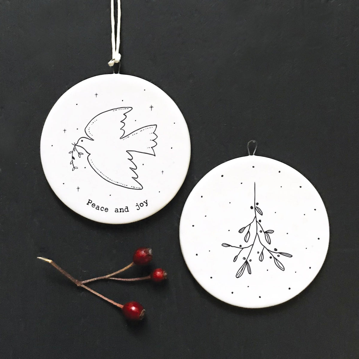 Peace & Joy Flat Porcelain Bauble
