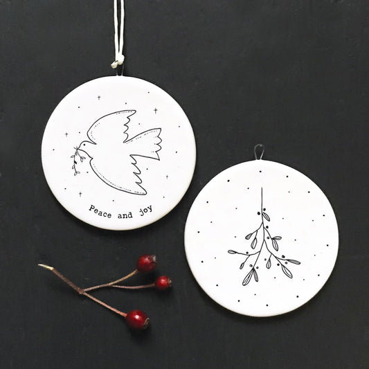 Peace & Joy Flat Porcelain Bauble