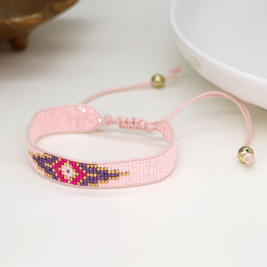 Baby Pink & Lilac ‘Evil Eye’ Handloomed Beaded Bracelet