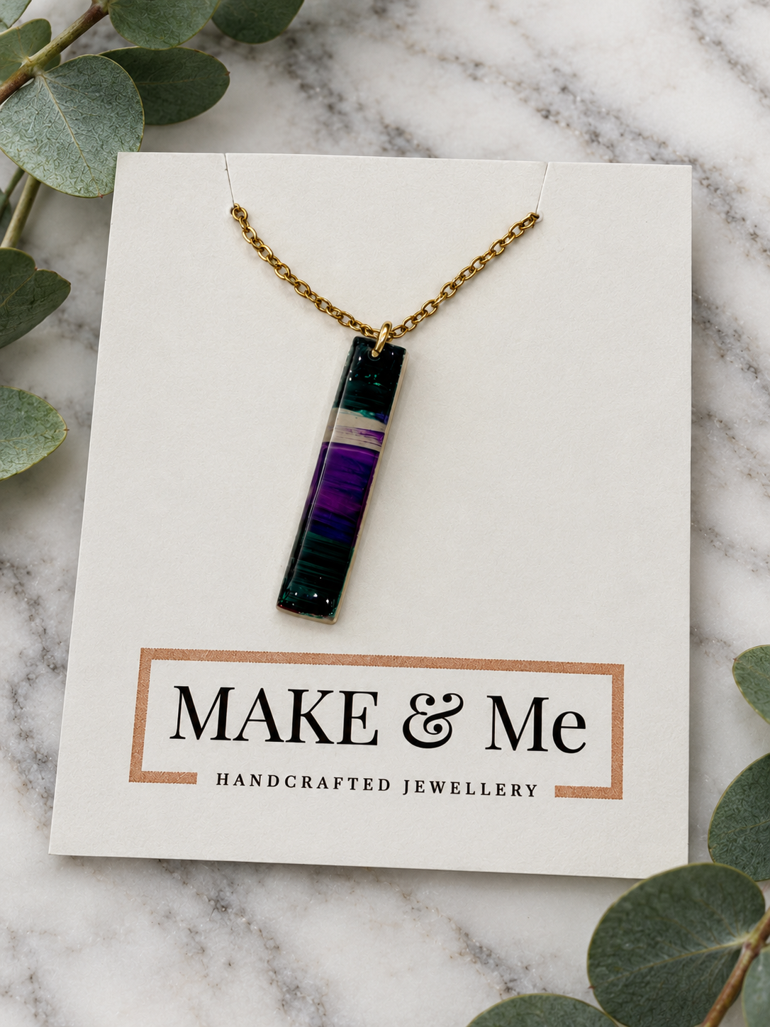 Hand Painted Long Rectangle Necklace