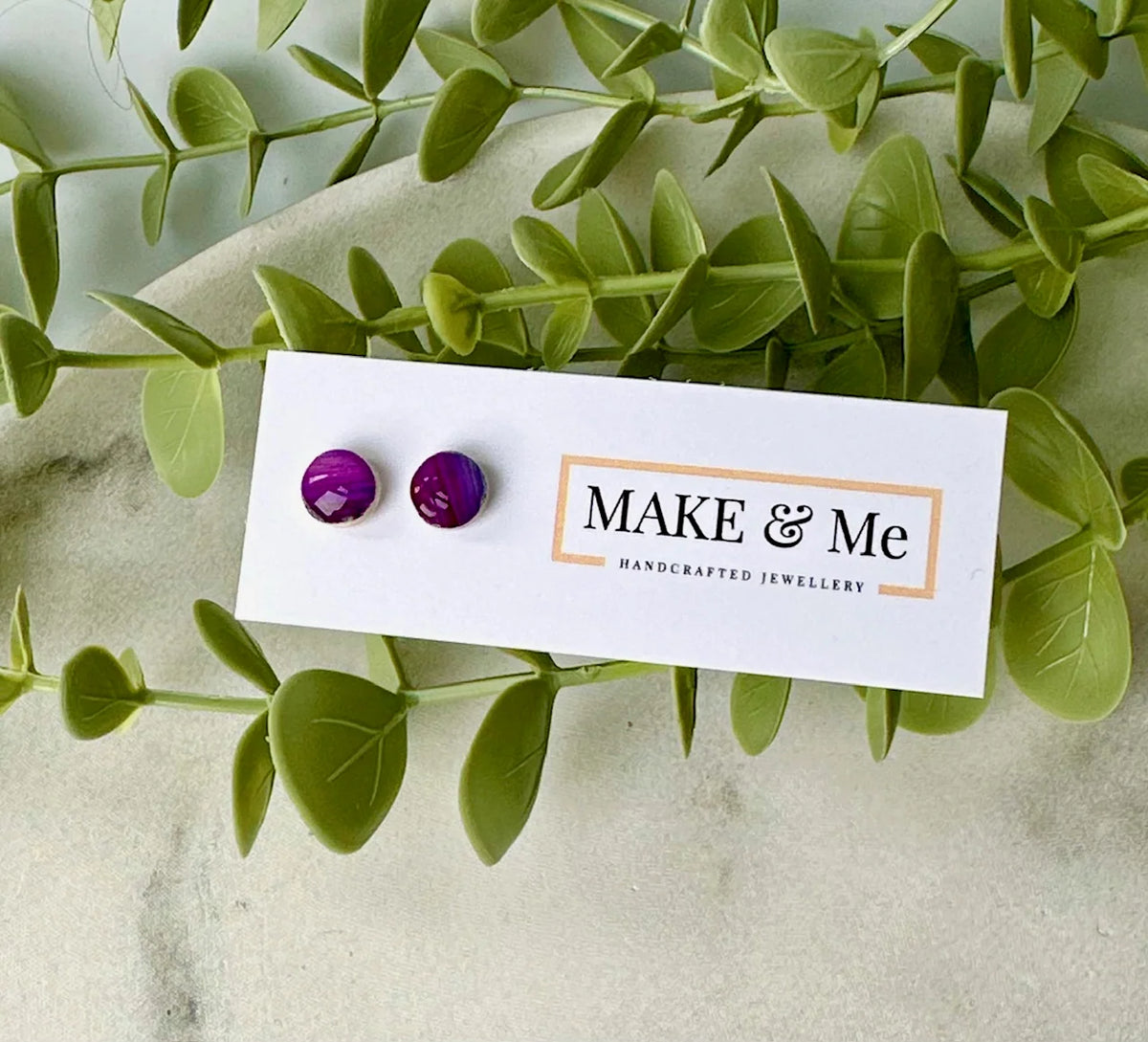 Hand Painted Dot Stud Earrings Pink & Purple